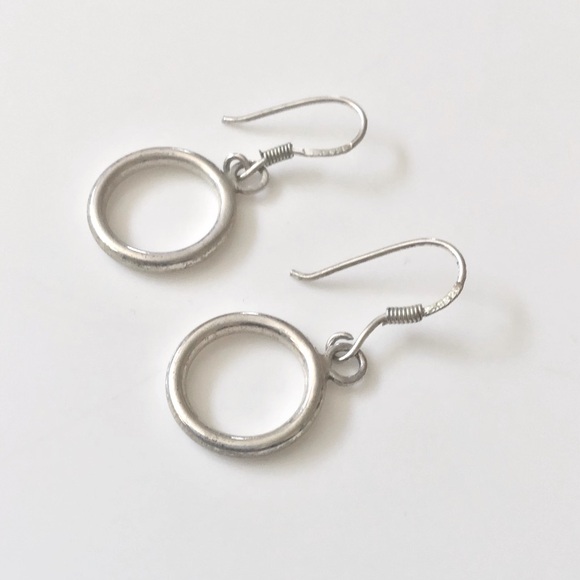 Sterling silver 925 dangle drop circle pierced earrings - Picture 6 of 9